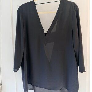 Black L Express Blouse: V-Neck & V-Back
